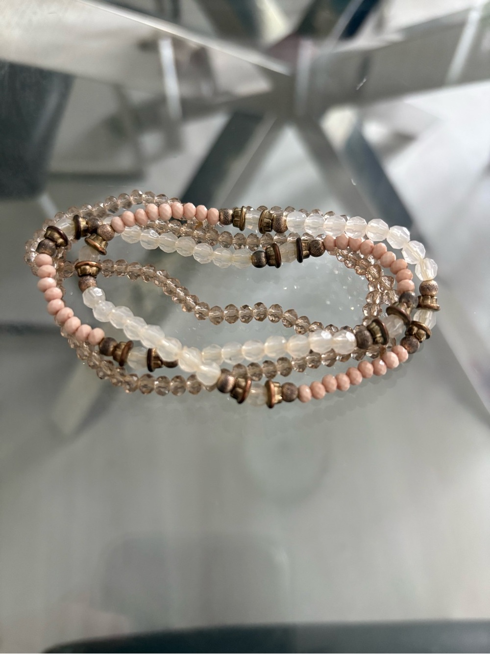 Beaded Bracelet Stack Set | Blush Pink, White & Champagne | 4 Piece | Item 0379